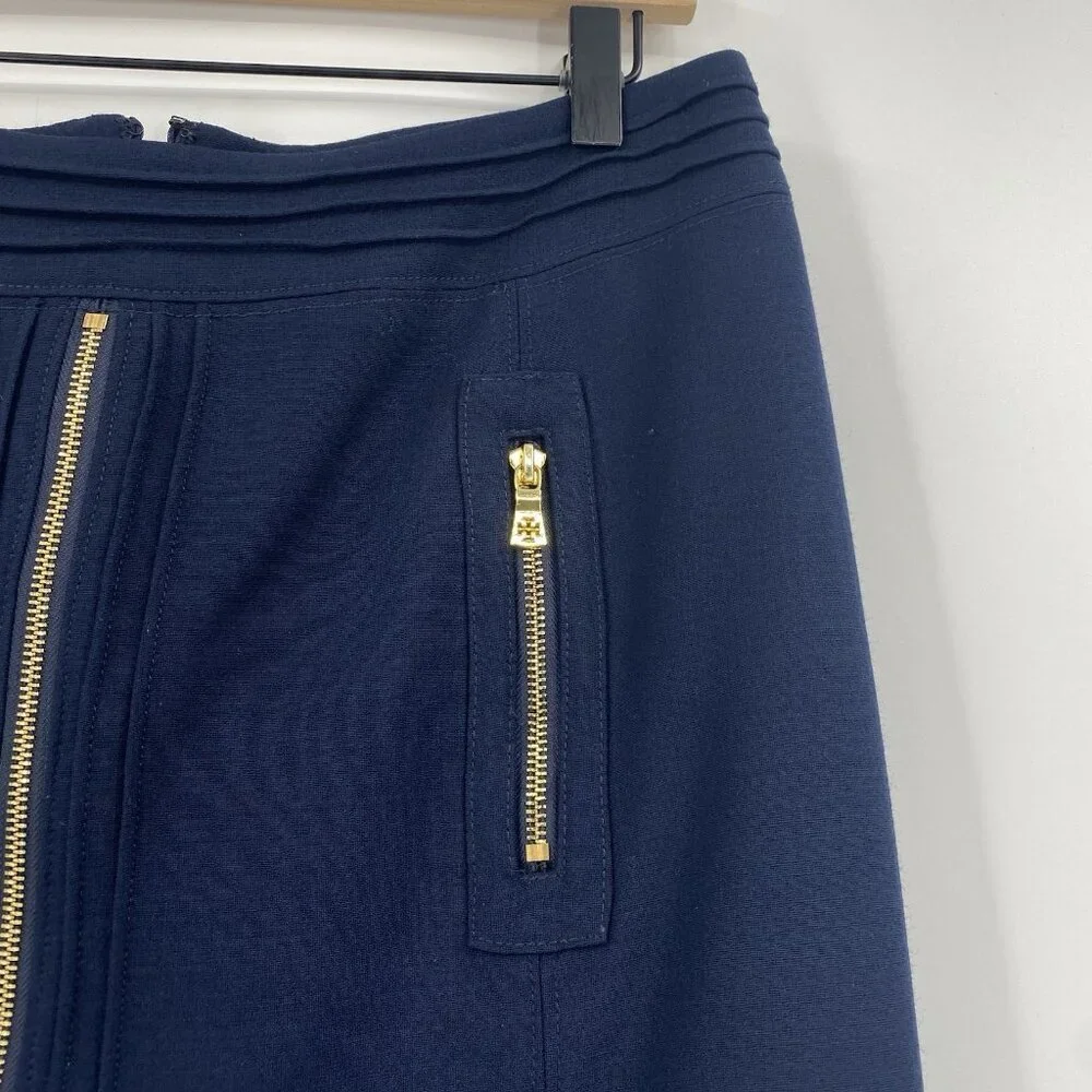 Tory Burch Size 6 Blue Rosalyn Pencil Skirt Wool Blend High Waist Gold Zippers